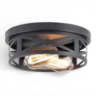 HKMGT XDD02xy05 10.8 in. 2-Light Farmhouse Black Flush Mount Ceiling Light with No Bulbs Included (1-Pack)