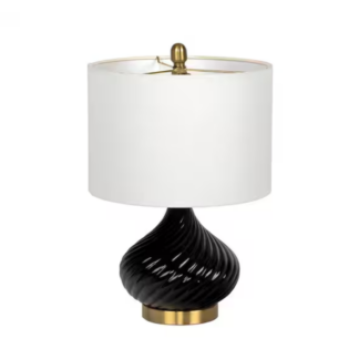 Craftmade 080629862166 Table Lamp 20.25 in. Black/Brass Finish Contemporary Standard Blub Urn Table Lamp for home with Off-White Fabric Shade
