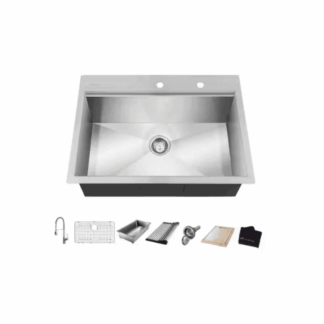 Glacier Bay 4307F-2 Zero Radius 27 in. Drop-In Single Bowl 18 Gauge Stainless Steel Workstation Kitchen Sink with Spring Neck Faucet