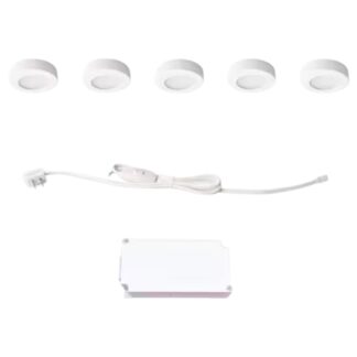22335NKITJ-WH Plug-In 5-Light White Dimmable Integrated LED Under Cabinet Puck Light with J-box