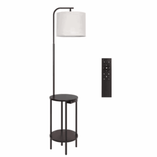 BICIK H-ZZZ02-US-B 62 in. Black 1-Light Dimmable Standard Tray Table Floor Lamp with USB Charging Port and Remote Control