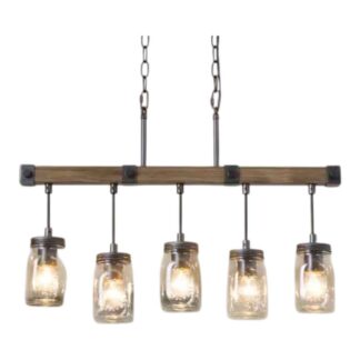 LNC RIUIFUHD1385167 Morice Modern Farmhouse Linear Chandelier 5-Light Rustic Black Classic Mason Jar Island Pendant with Faux Wood Accent
