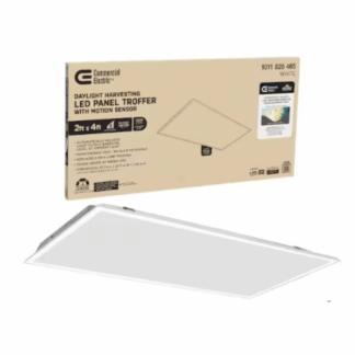 Commercial Electric 64209101 2 ft. x 4 ft. Daylight Harvesting LED Panel Light Troffer w/ Motion Sensor Adjustable CCT Lumens Watts 120-277V Dimmable