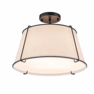 HUOKU PD1065111 Haven 16.9 in. 4-Light Matte Black Farmhouse Semi-Flush Mount with White Fabric Shade Drum Ceiling Light for Hallway