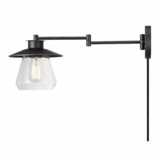 Globe Electric 51543 Nate 1-Light Oil Rubbed Bronze Plug-In or Hardwire Wall Sconce with Clear Glass Shade
