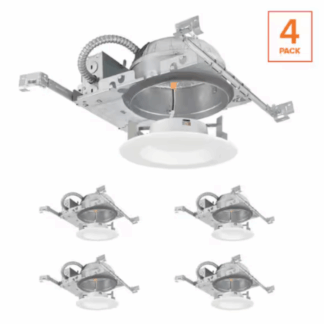 Commercial Electric CER6CP6743C-4PK Commercial Electric 6 in. LED White Round Recessed Lighting Trim and Shallow Housing Kit Selectable CCT, 4-Pack