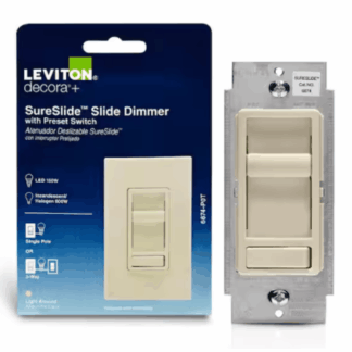 Leviton R68-06674-P0T SureSlide Dimmer Switch for Dimmable LED, Halogen and Incandescent Bulbs - Light Almond 6674-P0T