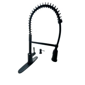 Single-Handle Pre-Rinse Spring Pulldown Sprayer Kitchen Faucet with High-Pressure Spray in Matte Black