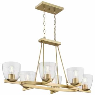 Progress Lighting P400423-191 Tamassee Collection 6-Light Brushed Gold Updated Traditional Linear Chandelier with Clear Glass Shades for Dining Room