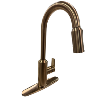87270BZG 15.94 in. High Single-Handle Pull-Down Sprayer Kitchen Faucet with 360° Spout Swivel and Power-Boost Spray in Bronzed Gold