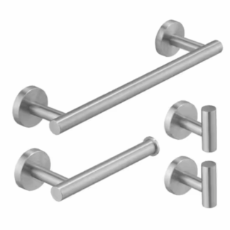 BWE A-91062-N-4 4-Piece Bath Hardware Set with Towel Hook Toilet Paper Holder and Towel Bar Wall Mount Accessory Set in Brushed Nickel