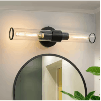 Deyidn H-3393A-B 7.21 in. 2-Light Black Vanity Lights Fixtures with Clear Glass Shape Wall Mount Lamp for Bathroom, Living Room