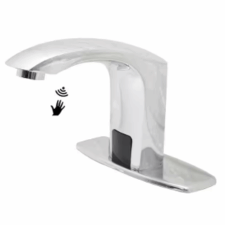 BWE A-918106-C Automatic Sensor Touchless Bathroom Sink Faucet With Deck Plate In Polished Chrome