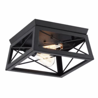 Dawn UTO-70492BK 2-Light Matte Black Farmhouse Caged Square Ceiling Light Flush Mount for Hallway Bedroom Kitchen