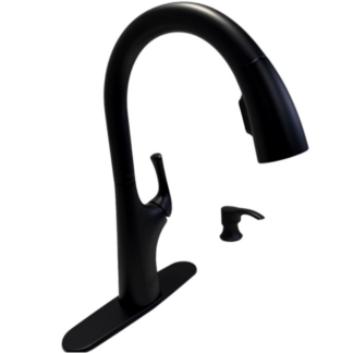 F-529-7LRRB Single-Handle Pull-Down Sprayer Kitchen Faucet with Soap Dispenser in Matte Black