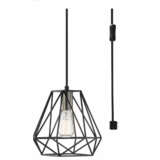 Hampton Bay 67000094 Brielle 60-Watt 1-Light Matte Black Shaded Pendant Light with Cage Shade