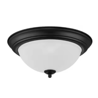 HPI-9722T BK 12.75 in. 2-Light Black Flush Mount Ceiling Light Fixture with Frosted Glass Shade (2-Pack)