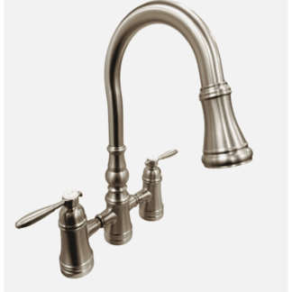 S73204SRS Double-Handle Deck-Mount Bridge Kitchen Faucet with Power Boost in Fingerprint-Resistant Stainless Steel